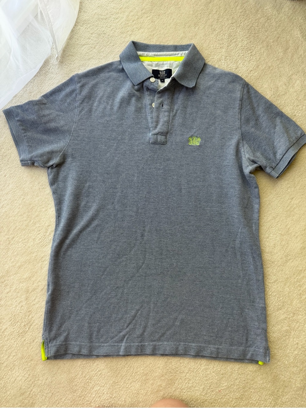 Boggi Milano Men's Gray Polo Shirt with Lime Accent